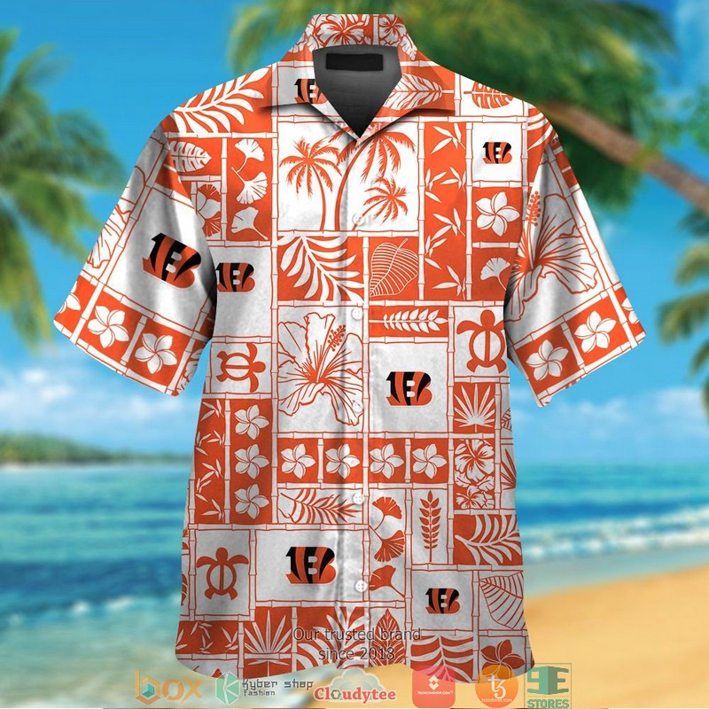 Cincinnati Bengals Hibiscus Leaf Coconut Square Pattern Hawaiian Shirt