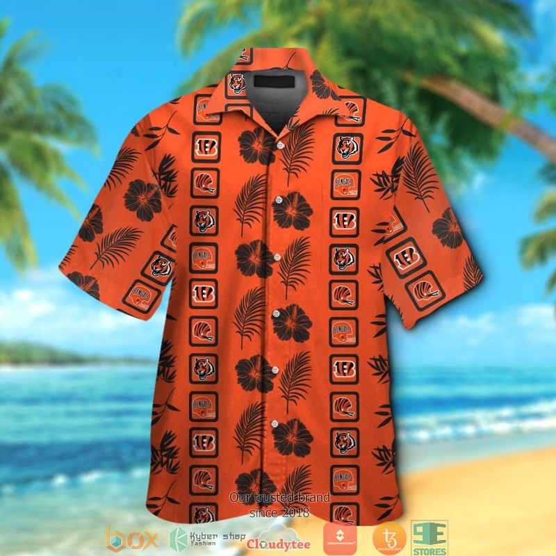 Cincinnati Bengals Hibiscus Leaf Pattern Orange Hawaiian Shirt
