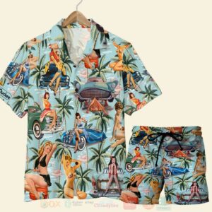 Classic Car Pinup Girl For Car Lovers Hawaiian Shirt