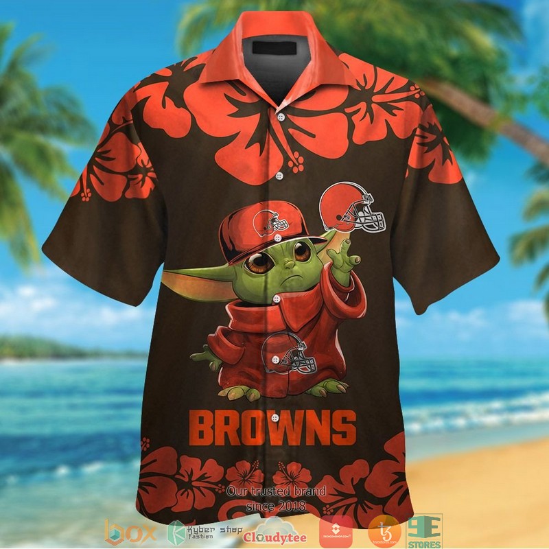 Cleveland Browns Baby Yoda Hibiscus Orange Hawaiian Shirt Cleveland Browns Baby Yoda Hibiscus Orange Hawaiian Shirt