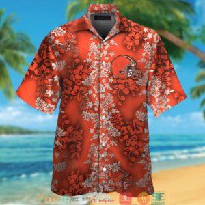 Cleveland Browns Hibiscus Flower Pattern Orange Hawaiian Shirt