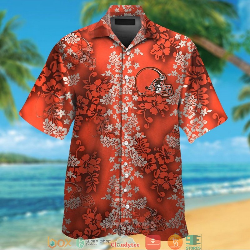 Cleveland Browns Hibiscus Flower Pattern Orange Hawaiian Shirt Cleveland Browns Hibiscus Flower Pattern Orange Hawaiian Shirt