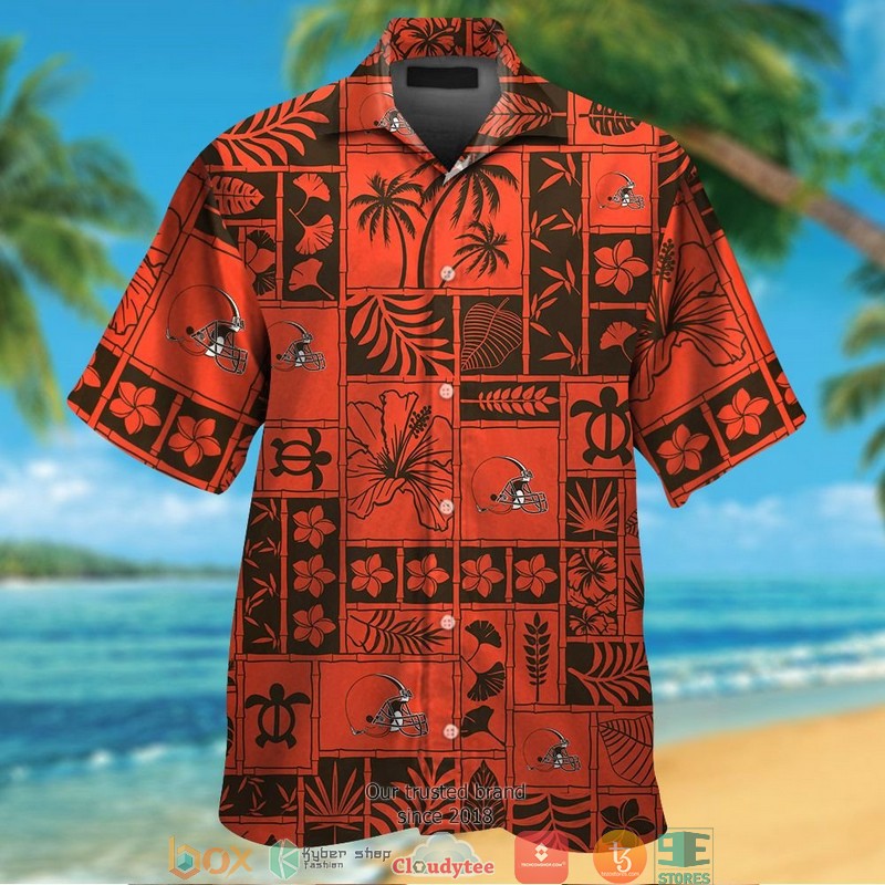 Cleveland Browns Hibiscus Leaf Ocean Square Pattern Orange Hawaiian Shirt Cleveland Browns Hibiscus Leaf Ocean Square Pattern Orange Hawaiian Shirt