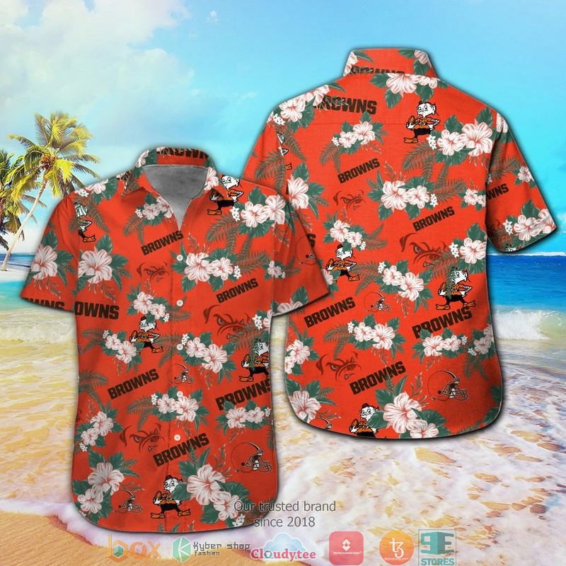 Cleveland Browns Hibiscus Orange Hawaiian Shirt Cleveland Browns Hibiscus Orange Hawaiian Shirt