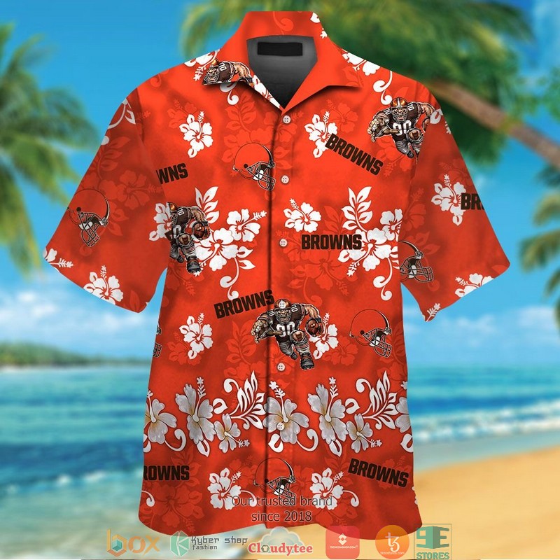 Cleveland Browns Hibiscus Pattern Orange Hawaiian Shirt Cleveland Browns Hibiscus Pattern Orange Hawaiian Shirt