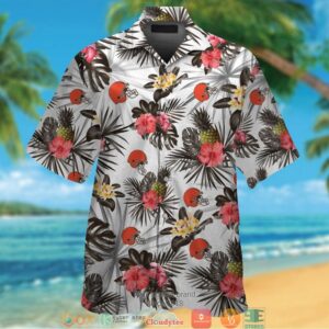 Cleveland Browns Hibiscus Pineapple Pattern White Hawaiian Shirt