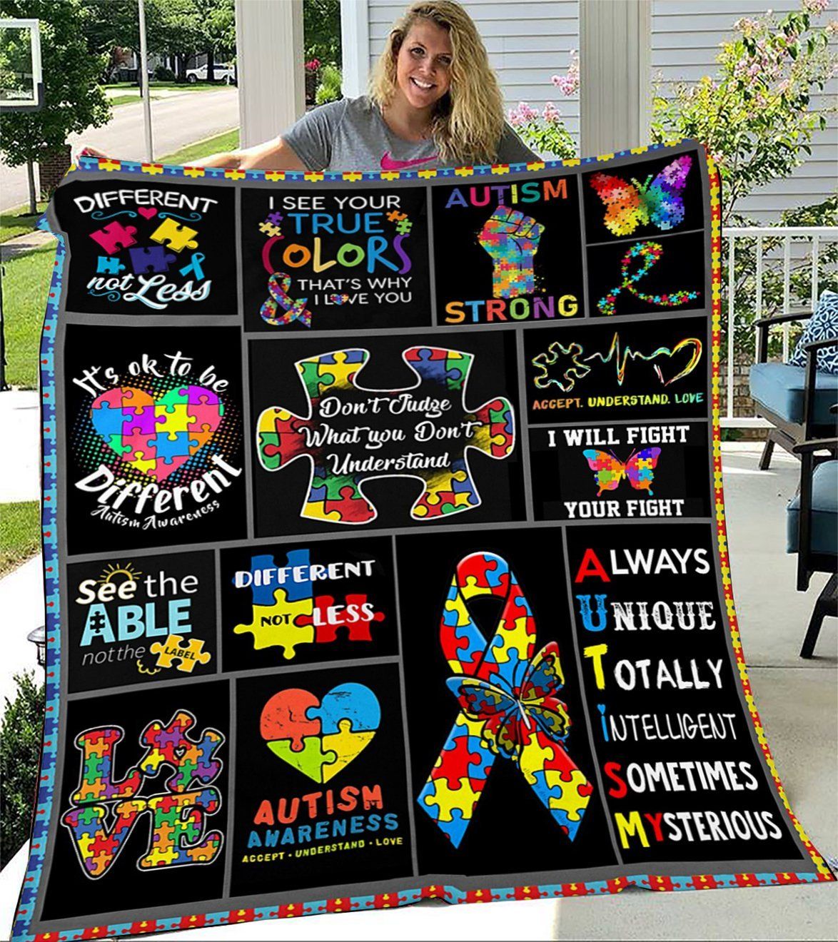 Custom Quilt Autism Awareness Quilt Premium Quilt Blanket Size Throw Custom Quilt Autism Awareness Quilt Premium Quilt Blanket Size Throw