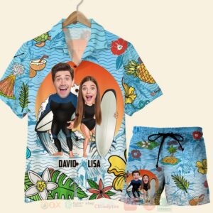 Custom Surfing-Laughing Couple Hawaiian Shirt