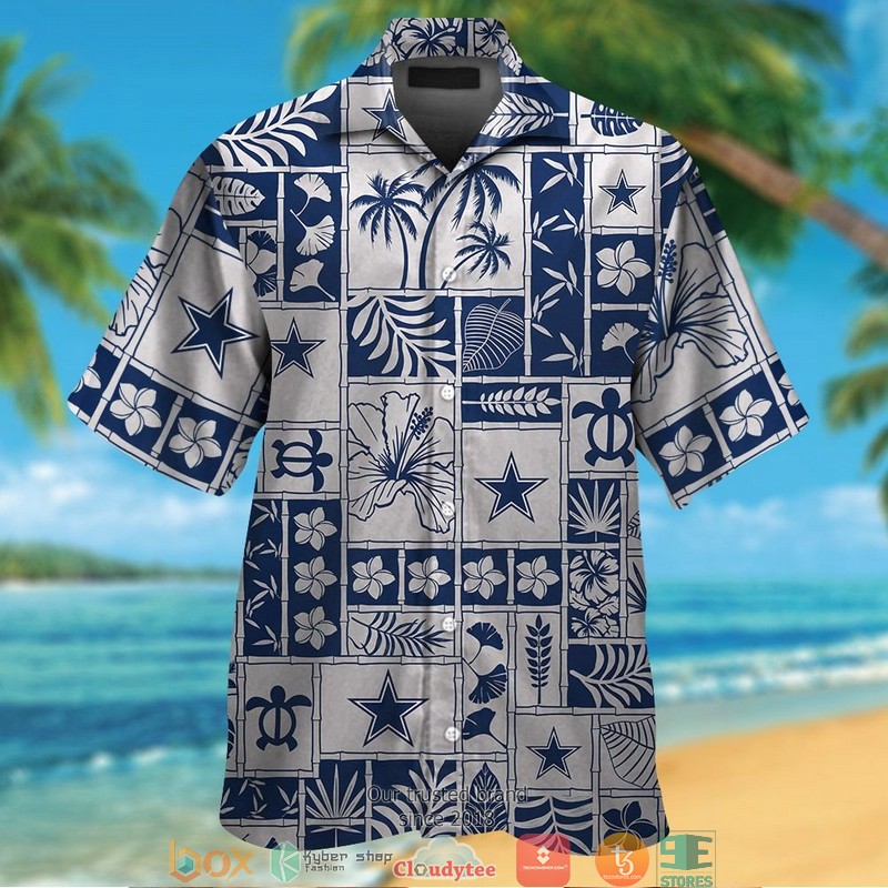 Dallas Cowboys Hibiscus Leaf Ocean Square Pattern Hawaiian Shirt Dallas Cowboys Hibiscus Leaf Ocean Square Pattern Hawaiian Shirt