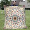 Decorative Throw Blanket - Flowers Wth Quiltopia Star Quilt Blanket - Decorative Gift For Flower Lovers