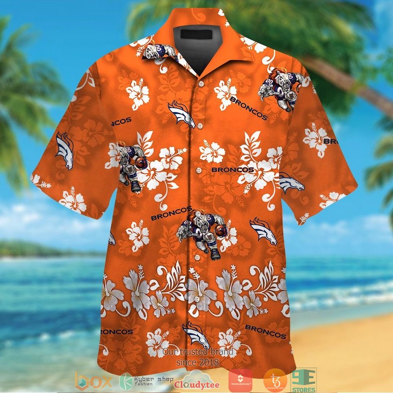 Denver Broncos Hibiscus Flower Orange Hawaiian Shirt Denver Broncos Hibiscus Flower Orange Hawaiian Shirt