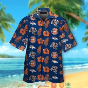 Denver Broncos Hibiscus Leaf Pattern Hawaiian Shirt