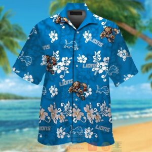 Detroit Lions Hibiscus Blue Hawaiian Shirt And Shorts
