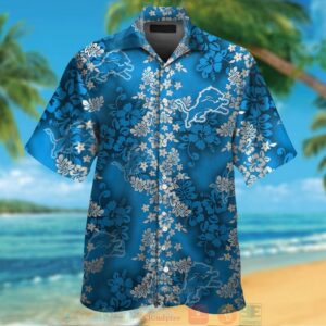 Detroit Lions Hibiscus Blue White Hawaii Shirt