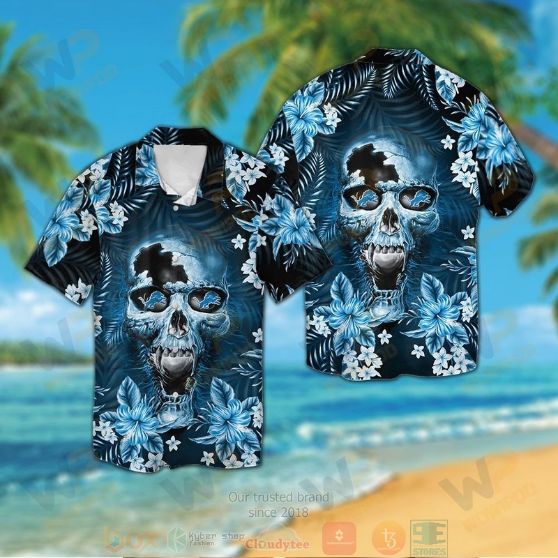 Detroit Lions Skull Hawaiian Shirt And Shorts Detroit Lions Skull Hawaiian Shirt And Shorts