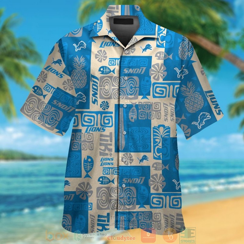 Detroit Lions Blue Hawaiian Shirt And Shorts Detroit Lions Blue Hawaiian Shirt And Shorts