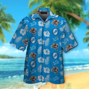 Detroit Lions Logo Tropical Plant Blue Hawaii Shirt