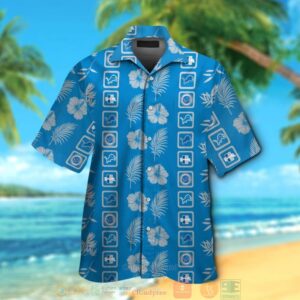 Detroit Lions Logo Tropical Plant Blue Hawaiian Shirt And Shorts