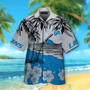 Detroit Lions Palm Tree Hibiscus Hawaiian Shirt And Shorts