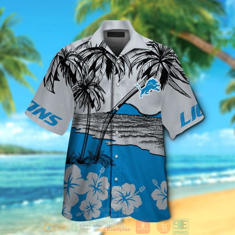 Detroit Lions Palm Tree Hibiscus Hawaiian Shirt And Shorts Detroit Lions Palm Tree Hibiscus Hawaiian Shirt And Shorts