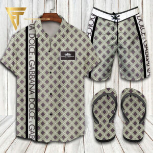 Dolce And Gabbana Logo Hawaiian Shirt Beach Shorts And Flip Flops