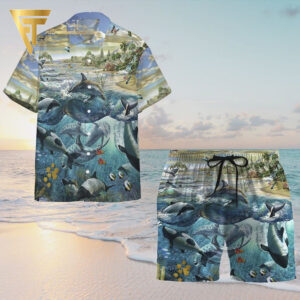 Dolphin Vintage All Over Print Hawaiian Shirts And Beach Shorts