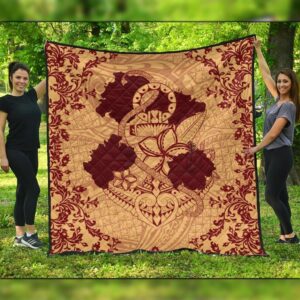 FamilyGater Quilt - Hawaii Anchor Hibiscus Flower Vintage Premium Quilts - AH - Red Orange - J5C