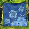 FamilyGater Quilt - Hawaii Blue Hibiscus Turtle Polynesian Premium Quilt - AH - J4