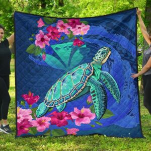 FamilyGater Quilt - Hawaii Honu Aumakua Sea Hibiscus Premium Quilt - Nin Style - AH - J4