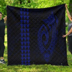 FamilyGater Quilt - Hawaii Kakau Makau Fish Hook Polynesian Premium Quilt - Blue - AH - J6