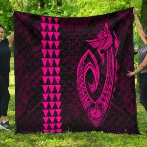 FamilyGater Quilt - Hawaii Kakau Makau Fish Hook Polynesian Premium Quilt - Pink - AH - J6