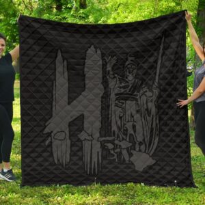 FamilyGater Quilt - Hawaii Kakau Map King Kamehameha Premium Quilt Grey - AH - JR