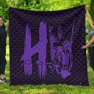 FamilyGater Quilt - Hawaii Kakau Map King Kamehameha Premium Quilt Purple - AH - JR