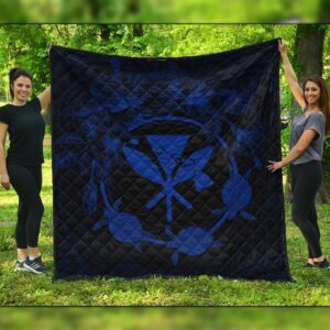 FamilyGater Quilt - Hawaii Kanaka Turtle Hibiscus Polynesian Premium Quilts - Anthea Style Blue - AH - J4C