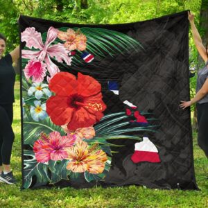 FamilyGater Quilt - Hawaii Map Hibiscus Quilt - AH J0