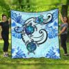 FamilyGater Quilt - Hawaii Polynesian Plumeria Hibiscus Turtle Premium Quilts - AH - Jack Style - Blue - J5C