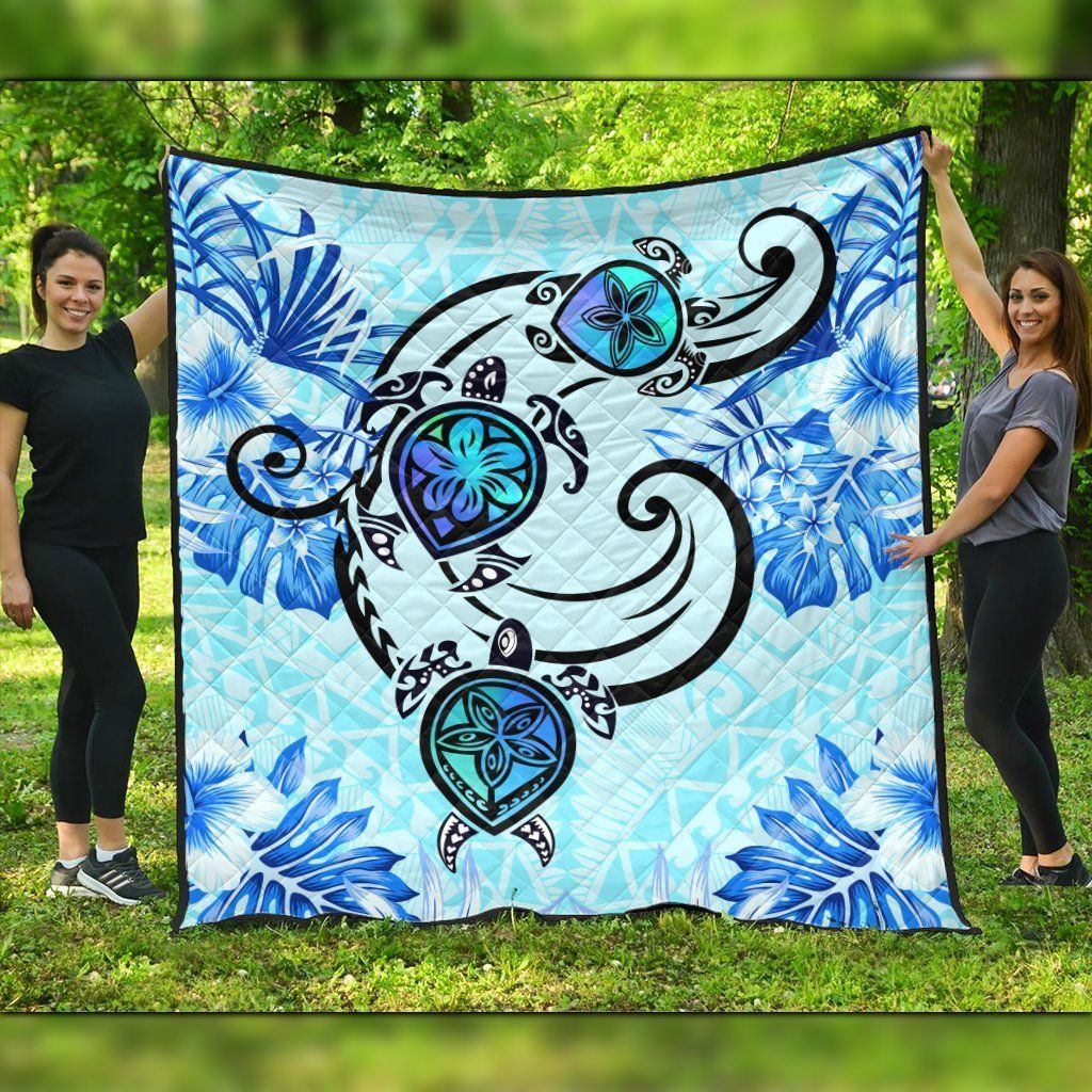 FamilyGater Quilt - Hawaii Polynesian Plumeria Hibiscus Turtle Premium Quilts - AH - Jack Style - Blue - J5C FamilyGater Quilt - Hawaii Polynesian Plumeria Hibiscus Turtle Premium Quilts - AH - Jack Style - Blue - J5C