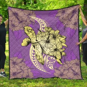 FamilyGater Quilt - Hawaii Polynesian Turtle Hibiscus Premium Quilt - Yellow - AH - J4