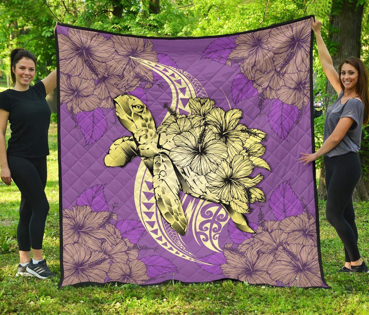FamilyGater Quilt - Hawaii Polynesian Turtle Hibiscus Premium Quilt - Yellow - AH - J4 FamilyGater Quilt - Hawaii Polynesian Turtle Hibiscus Premium Quilt - Yellow - AH - J4