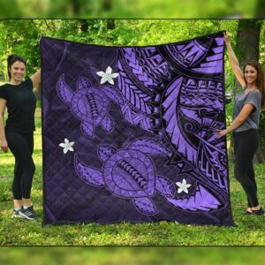 FamilyGater Quilt - Hawaii Polynesian Turtle Hibiscus Premium Quilts - Purple - AH - J4C