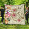 FamilyGater Quilt - Hawaii Triple Marble Turtle Polynesian Hibiscus Premium Quilts - AH - Benjamin Style - Beige - J5C