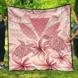 FamilyGater Quilt - Hawaii Turtle Kanaka Plumeria Polynesian Pink Premium Quilt - AH - J4