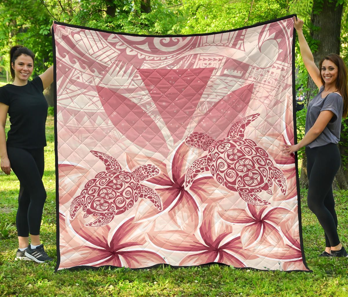 FamilyGater Quilt - Hawaii Turtle Kanaka Plumeria Polynesian Pink Premium Quilt - AH - J4 FamilyGater Quilt - Hawaii Turtle Kanaka Plumeria Polynesian Pink Premium Quilt - AH - J4
