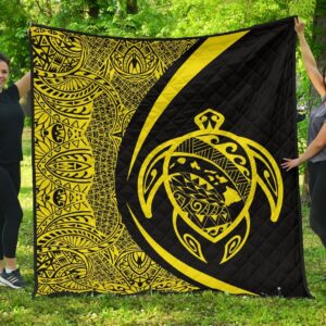 FamilyGater Quilt - Hawaii Turtle Map Polynesian Premium Quilt - Yellow - Circle Style - AH J9