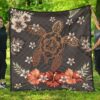 FamilyGater Quilt - Hawaii Turtle Polynesian Hibiscus Kanaka Style Tropical - Premium Quilt AH J2
