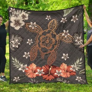 FamilyGater Quilt - Hawaii Turtle Polynesian Hibiscus Kanaka Style Tropical - Premium Quilt AH J2