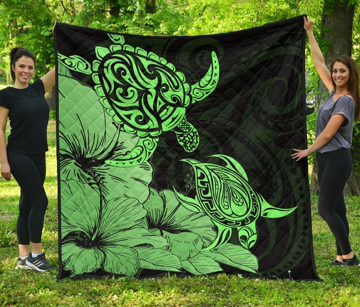 FamilyGater Quilt - Hawaii Turtle Premium Quilt Polynesian Hibiscus Art Green AH J1 FamilyGater Quilt - Hawaii Turtle Premium Quilt Polynesian Hibiscus Art Green AH J1