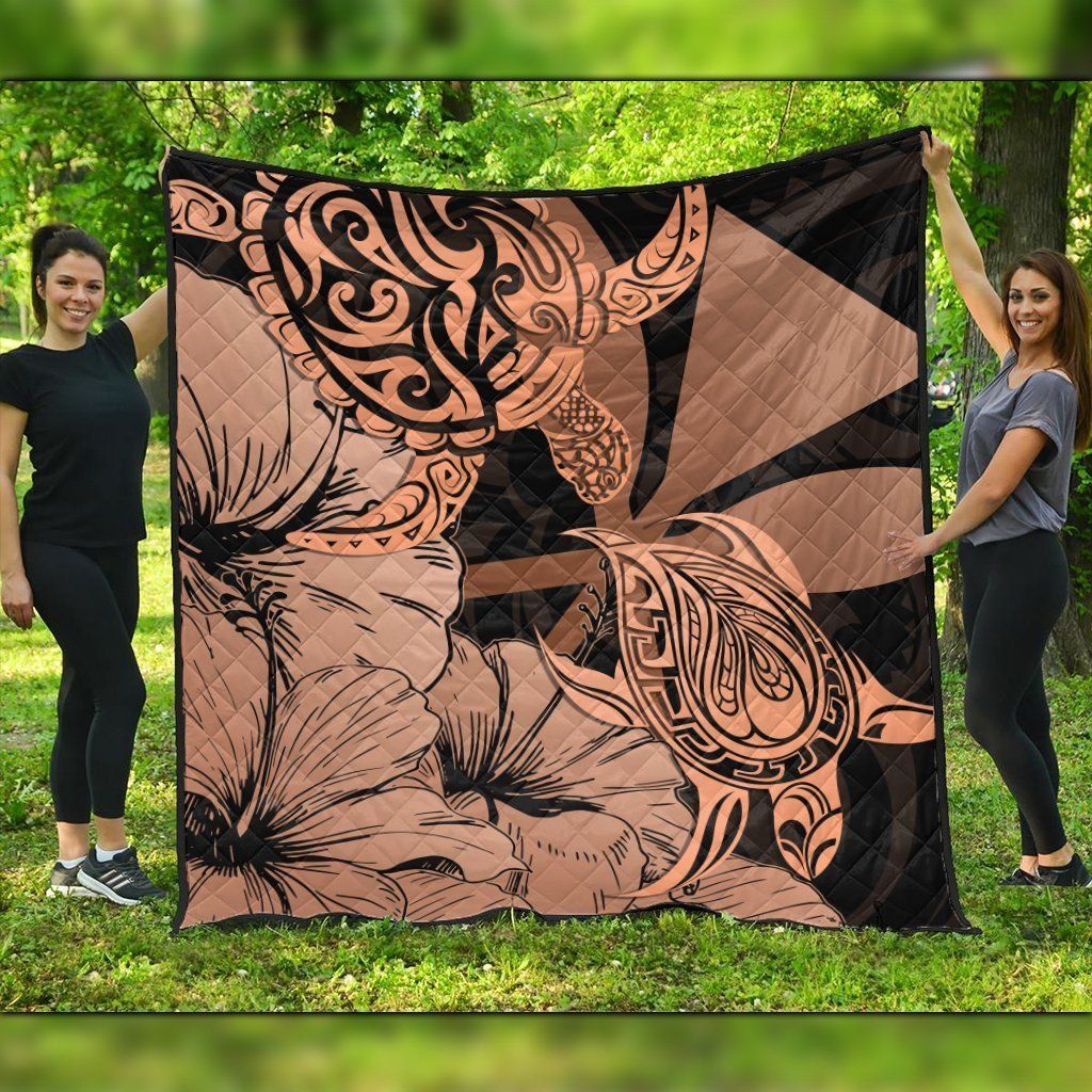 FamilyGater Quilt - Hawaii Turtle Premium Quilts Polynesian Hibiscus Art Ver 2.0 Orange - AH - JRC FamilyGater Quilt - Hawaii Turtle Premium Quilts Polynesian Hibiscus Art Ver 2.0 Orange - AH - JRC