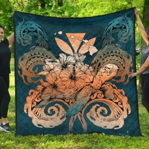 FamilyGater Quilt - Hawaii Turtle Wave Polynesian Premium Quilt - Hey Style Orange - AH - J4