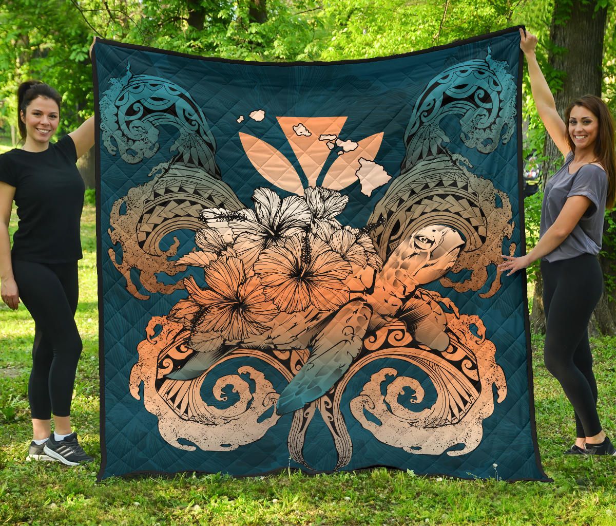 FamilyGater Quilt - Hawaii Turtle Wave Polynesian Premium Quilt - Hey Style Orange - AH - J4 FamilyGater Quilt - Hawaii Turtle Wave Polynesian Premium Quilt - Hey Style Orange - AH - J4